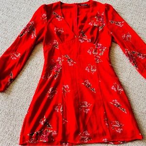 Fashion Nova Red Floral Dress, Size L